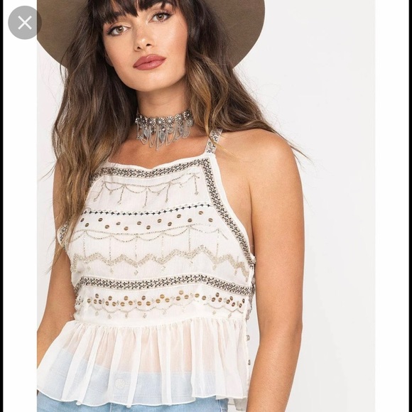 Free People Tops - Free People White and Silver Embellished Camisole